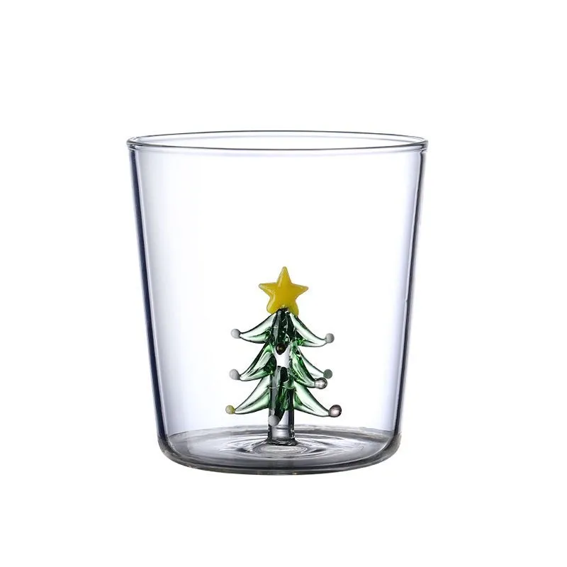 1 PC 300ml Elegant 3D Christmas Tree Wine Glass Cup Decorative Wine Glasses for Holiday Gift Drinking Glass Cup