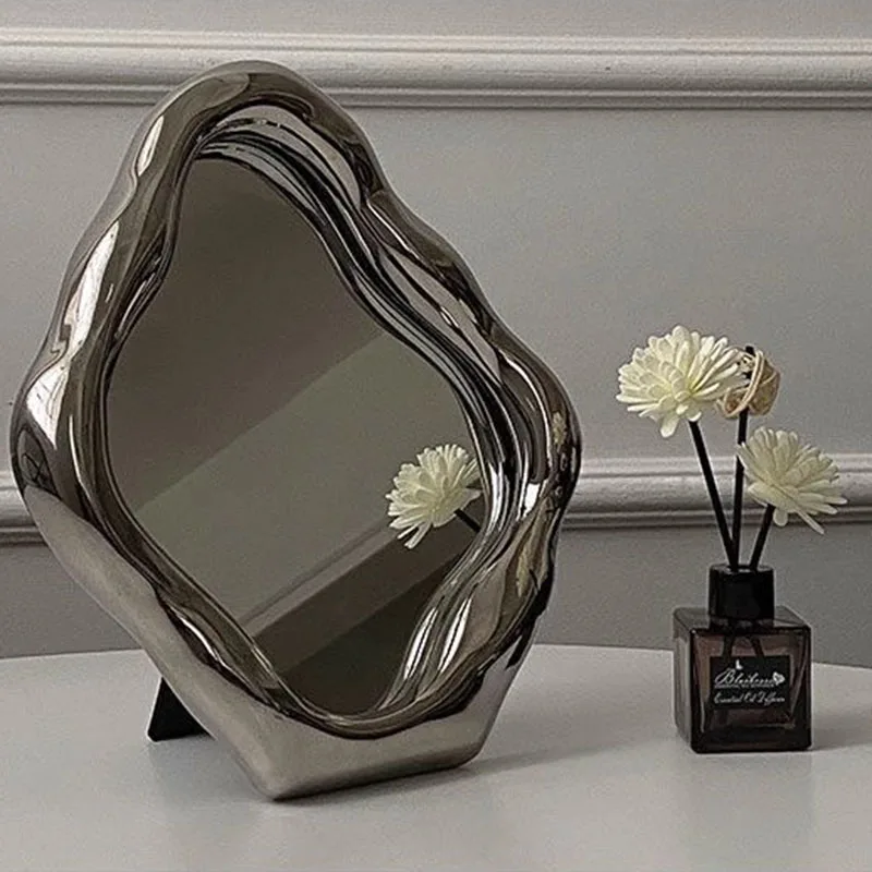 Girls Irregular Makeup Mirror Nordic Vintage Creative White Makeup Mirror Dorm Bedroom Decoracion Salon Casa Room Decoration