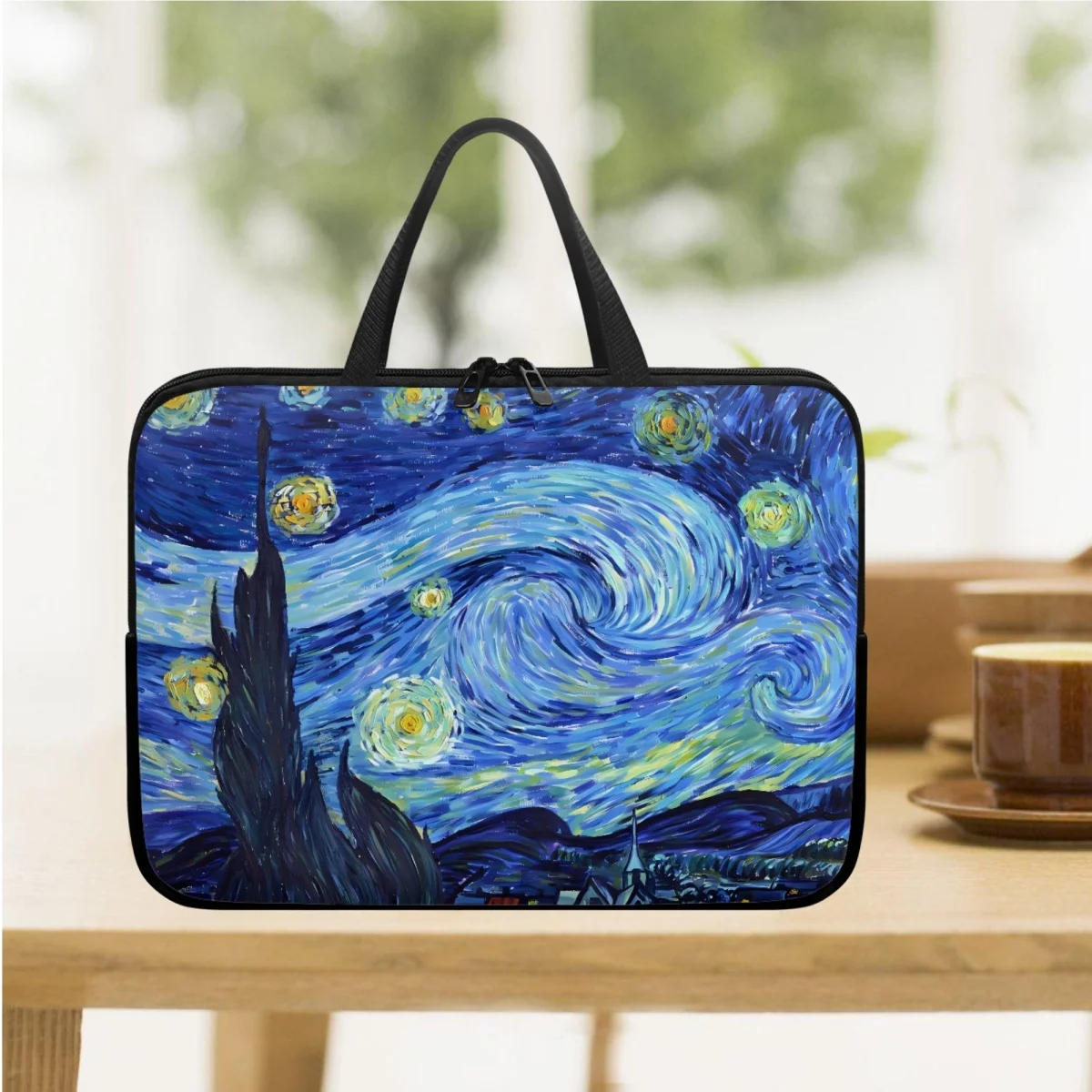 Van Gogh Starry Night Oil Painting Designer Tablet Bag Retro Zipper Ladies Portable Notebook Protective Cover Laptop Bag Gift