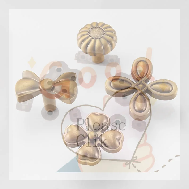 Antique Brass Kitchen Cabinet Door Handles Vintage Wardrobe Dresser Knobs Zinc Alloy Furniture Handles Single-Hole Drawer Pulls