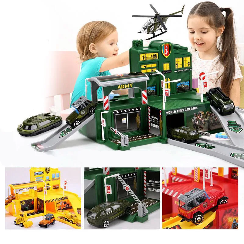 Children\'s Parking Lot Toy Car Assembling Boy Track Puzzle Large Parking Lot Toy Police Engineering Fire Truck Gift Toy 32orders