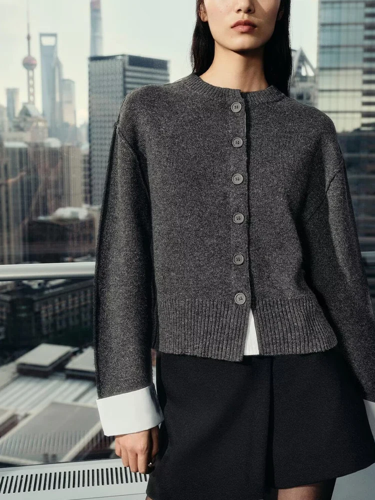 Europejski i amerykański styl, nowości na jesień 2025, odzież damska, uniwersalna, patchworkowa, dzianinowa kurtka z długim rękawem, codzienna.