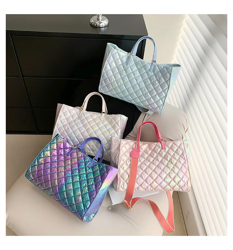 Laser Space Cotton Shoulder Bag Female Crossbdoy Bag For Women Luxury Design Large Capacity Handbag Quilted Shopper Tote Purse