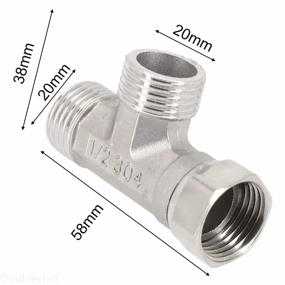 Stainless Steel G1/2 3 Way T-Adapter Bathroom Shower Faucet Water Splitter Toilet Shower Valve Spray Nozzle Converter