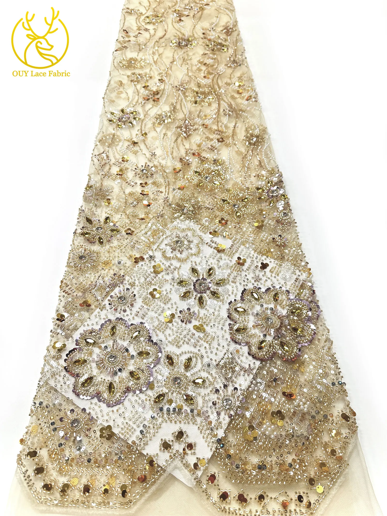 Grüner afrikanischer Stein-Perlen-Spitzenstoff 2026, hochwertiger nigerianischer französischer Tüll-Pailletten-Spitzenstoff, ideal für Brautparty-Dresse – Detail 14
