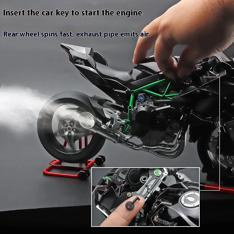 1:6 Kawasaki H2R Galvaniseren Zilver Road Racing Motorcycle Legering Diecast Model Indoor Desktop Display Dynamische Spray Ornamenten