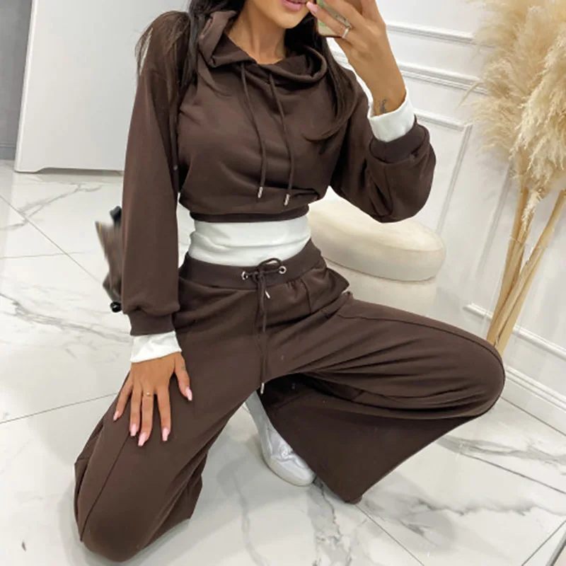 Autumn Fashion Hoodie Sweatshirt Outfits Women Casual String Hooded Top Pullover And Sports Pants Set Winter Warm 2Pcs Tracksuit