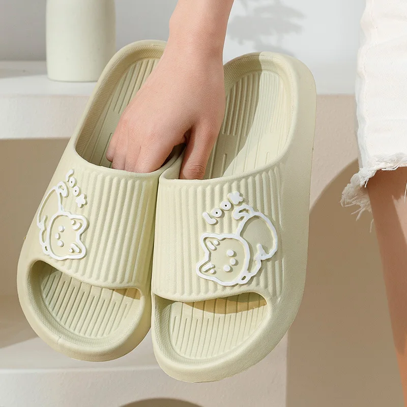 Home Summer Women Men's Slippers Thick Flat Platform Beach Slides Soft Bath Cartoon Sandals Massage Couple Ladies Shoes