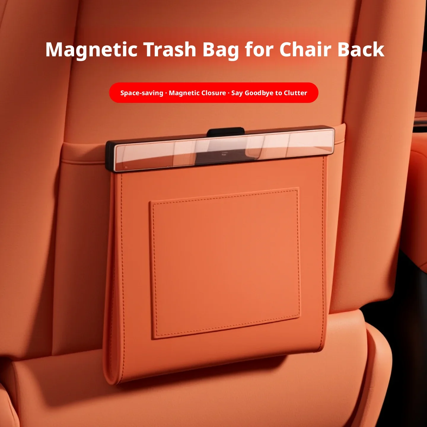 Magnetic Car Garbage Bag Waterproof PU Leather Auto Back Seat Hanging Trash Bin Interior Accessories for Vehicle view 6