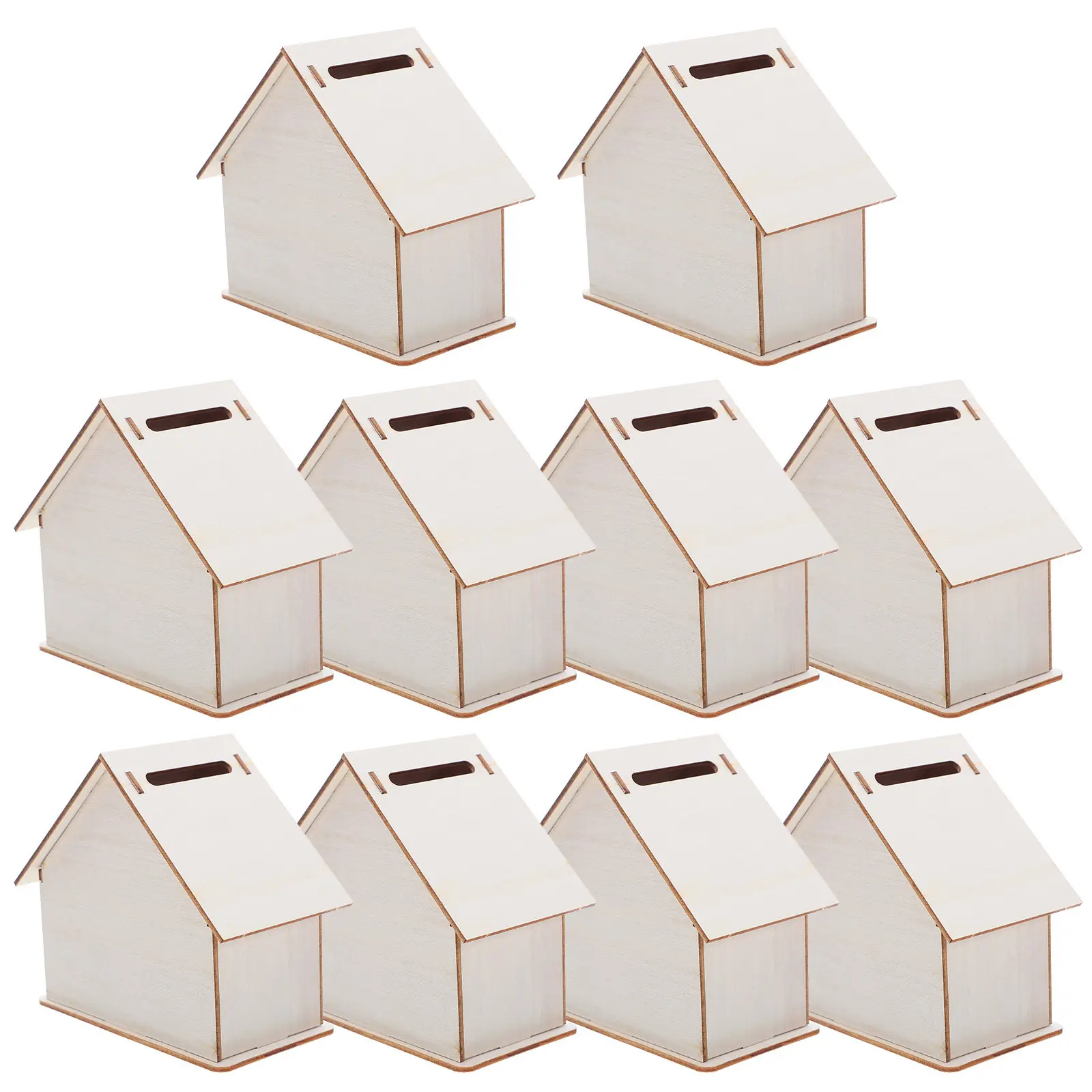 

10 шт. неокрашенных деревянных копилок в форме домика для детей, для творчества, ручной работы, с возможностью покраски