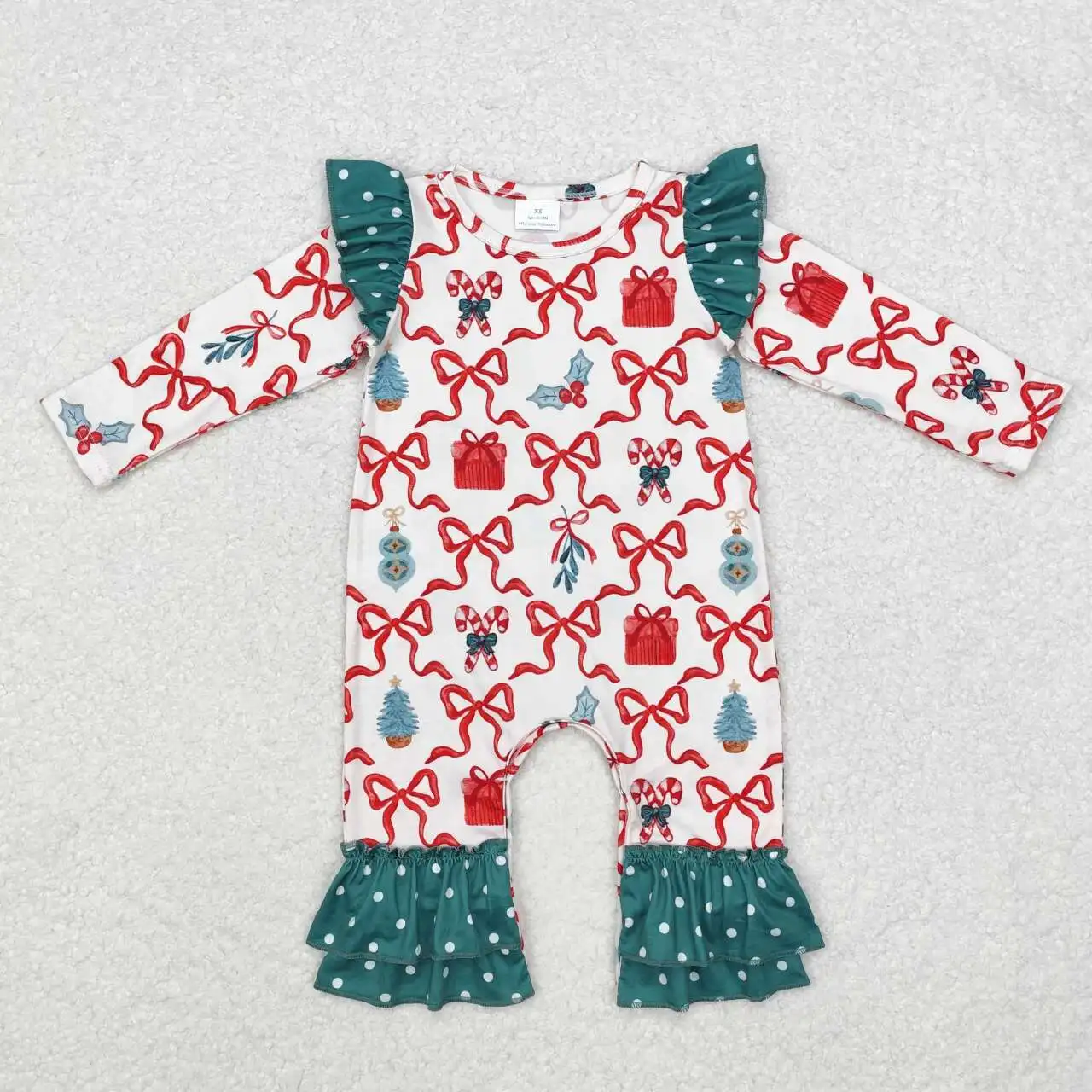 

In Stock Christmas Gift Bows Candy Canes Boutique Cute Baby Girl Romper New Design Wholesale Newborn Kids Clothes Style