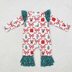 In Stock Christmas Gift Bows Candy Canes Boutique Cute Baby Girl Romper New Design Wholesale Newborn Kids Clothes Style