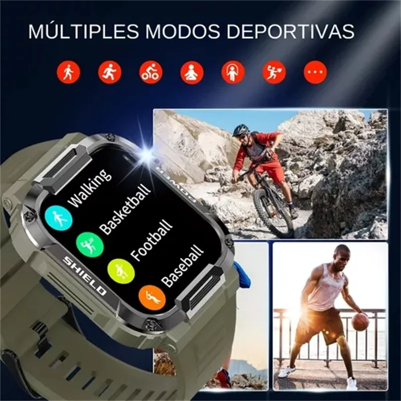 Relógio inteligente militar ao ar livre para homens, chamada bluetooth, smartwatch para android, telefone ios, ip68 impermeável, relógios de negócios, 1.85, 2023, novo