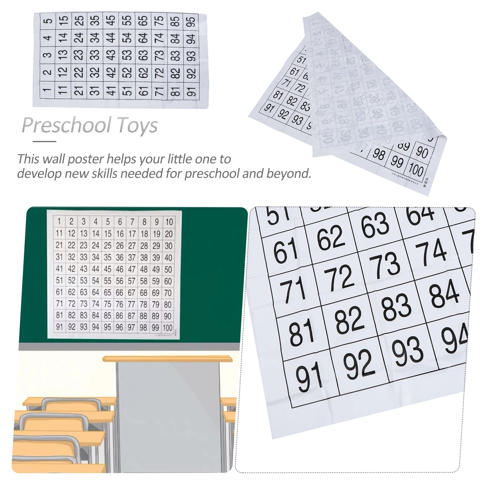 Matemática Aprendizagem Poster Brinquedos para Crianças, Crianças Flip Table, Home Números Parede, 1 a 100 Gráfico