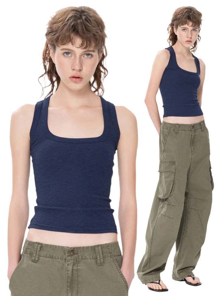 

TROU NOIR Bla Hole Spring Summer New Sle Women's Large U-ne Vest Svel Base Layer Outerwear Tank Top