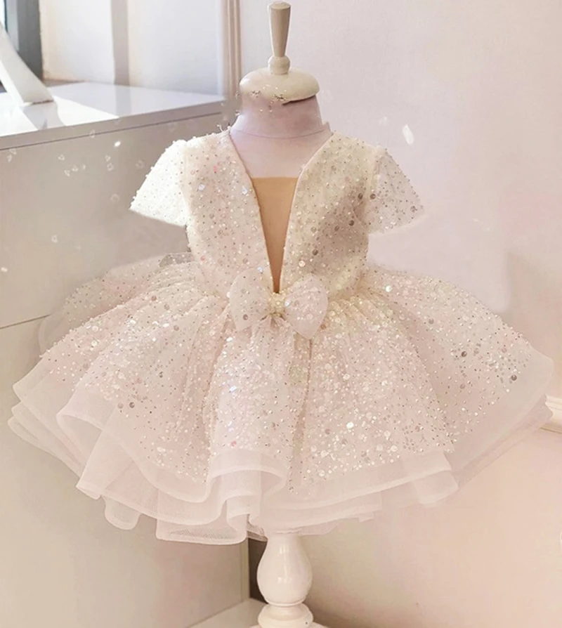 New Sequined Ball Gown Princess Girls Party Tutu Dresses Baby Kids Flower Girl Wedding Christmas Party Dress Children Clothing