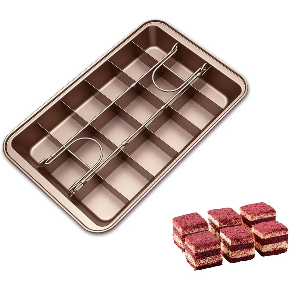 Sartén para Brownie con divisores, bandeja antiadherente para hornear Brownie, bandeja para hornear de acero inoxidable, bandeja cuadrada para molde para hornear muffins y pasteles