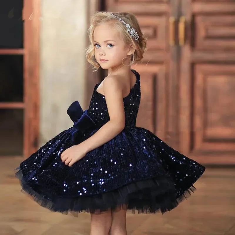 One Shoulder Kids Puffy Princess Gowns Flower Girl Dresses For Wedding Party Baby Prom Wear Vestidos De Primera Comunion