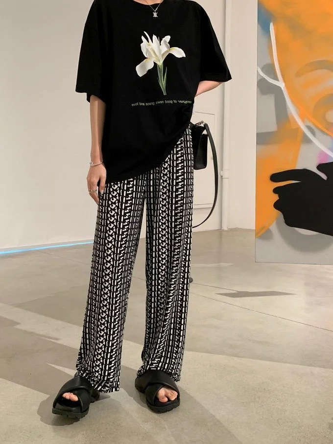 

Женские брюки больших размеров с широкими штанинами, высокой талией, свободного кроя, струящиеся, повседневные, весенне-летние, для полных женщин, 300 Pou