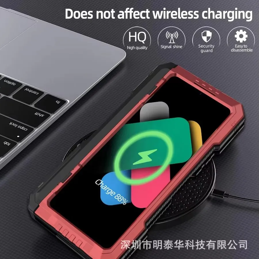 Heavy Duty Anti-fall Metal Silicone Bumper Shockproof Phone Case For Samsung Z Fold 6 5 4 Protection Cover PET Screen Protector