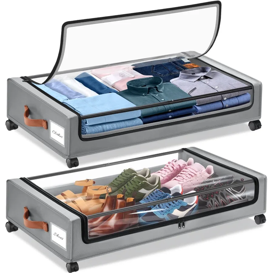 

Under Bed Storage with Wheels, 2Pack Under Bed Storage Containers, Under Bed Shoe Storage and Bins Gray