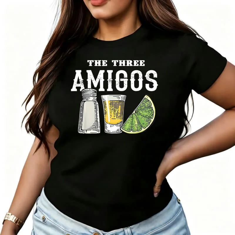 The Three Amigos Women's T-Shirt 100% Cotton Funny Graphic Short Sleeve Tee Novelty Shirt Casual Crew Neck Top S-5Xl