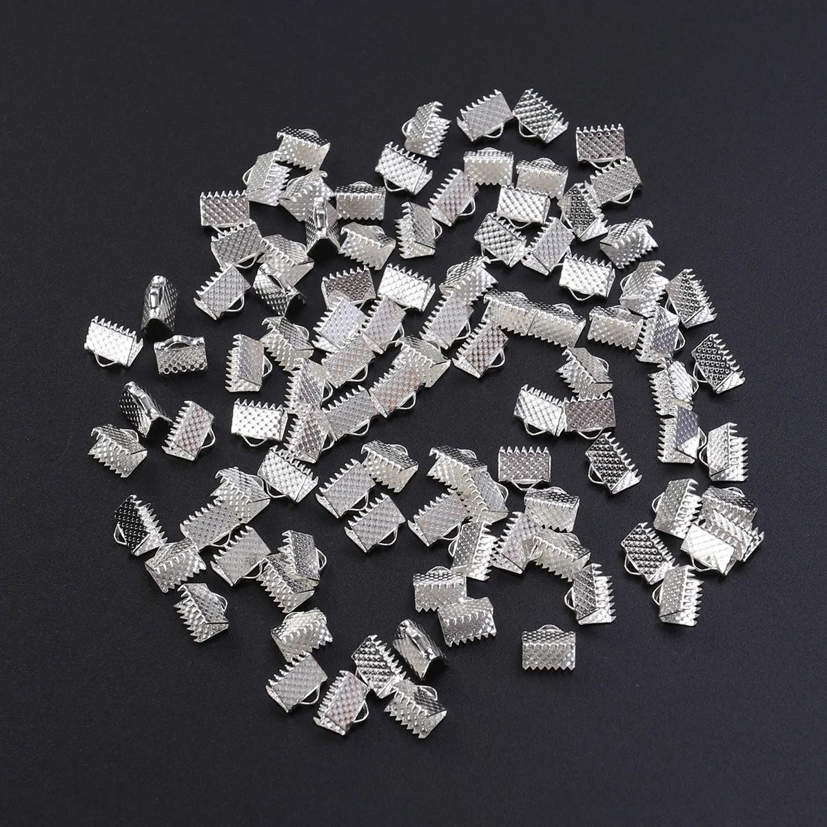 

100 PCS Clasps for Bracelet Making Silver Plated Ribbon Ends Fasteners Cord Clamps