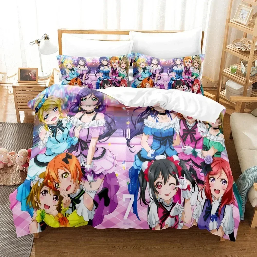 Новый комплект постельного белья с 3D принтом Love Live, наволочка, аниме, пододеяльник, двойной, полный, Queen King, постельное белье для взрослых и детей, пододеяльник