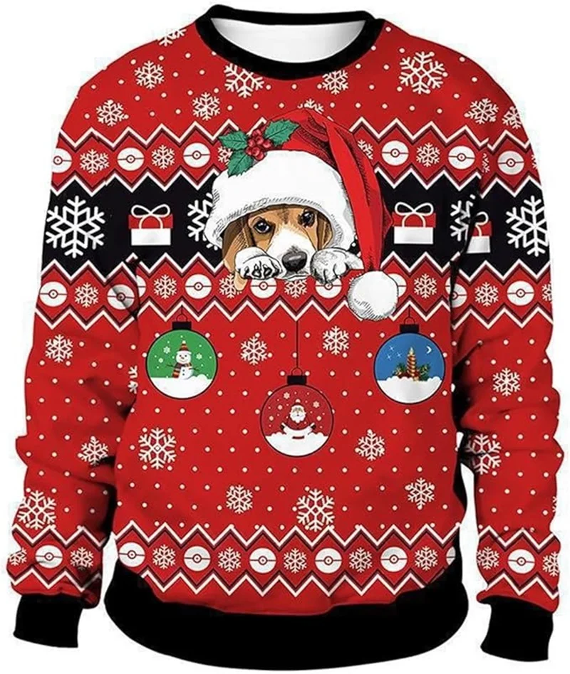 Full Print Animal Dog Christmas Sweatshirts For Men Long Sleeve Large Size Pullover Hoodies Cothes Men Xmas Gift Clothes
