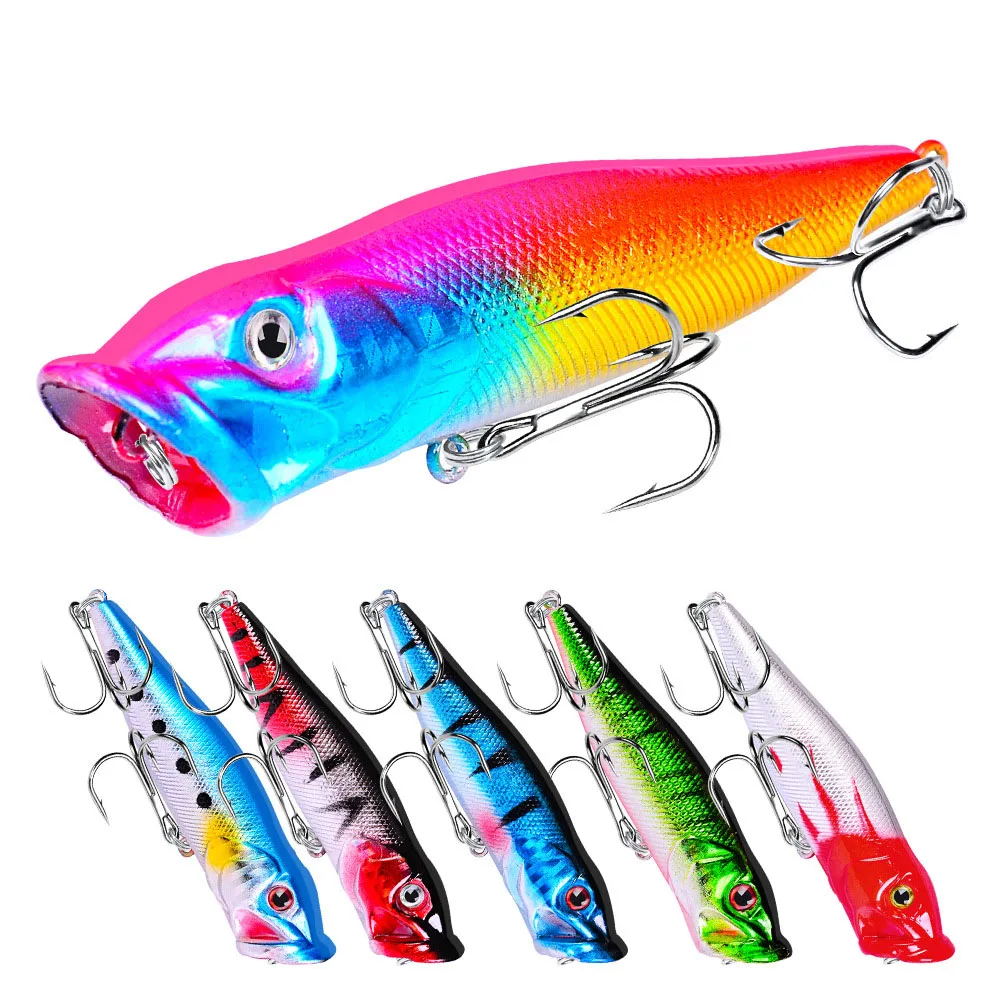 

12.5g 93mm Big Stripe Popper Hard Lure with 4# Hook 3D Eyes Crankbait for Carp Bass Saltwater Freshwater Fishing