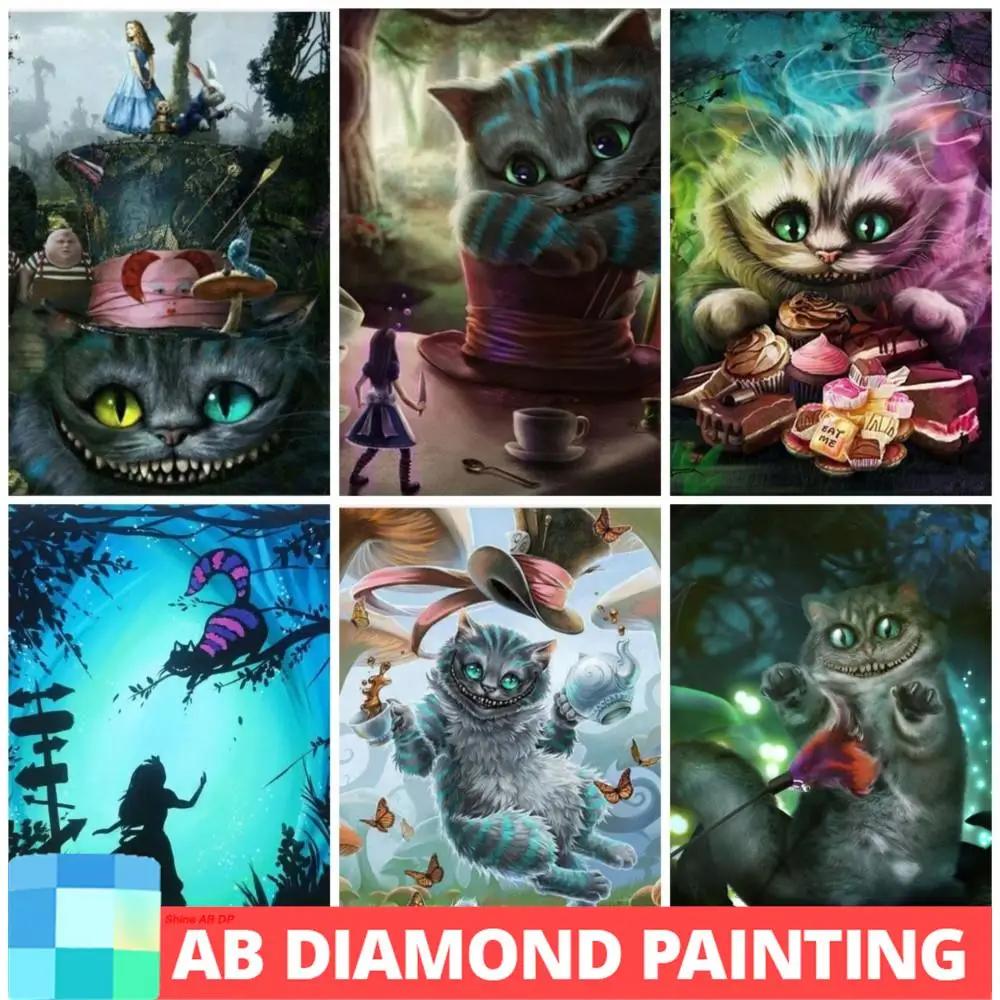 Disney Cheshire Cat Cartoon AB Northern Lights Diamond Painting Alice Mosaic Embroidery 5D DIY Crafts New Arrival Set Home Decor