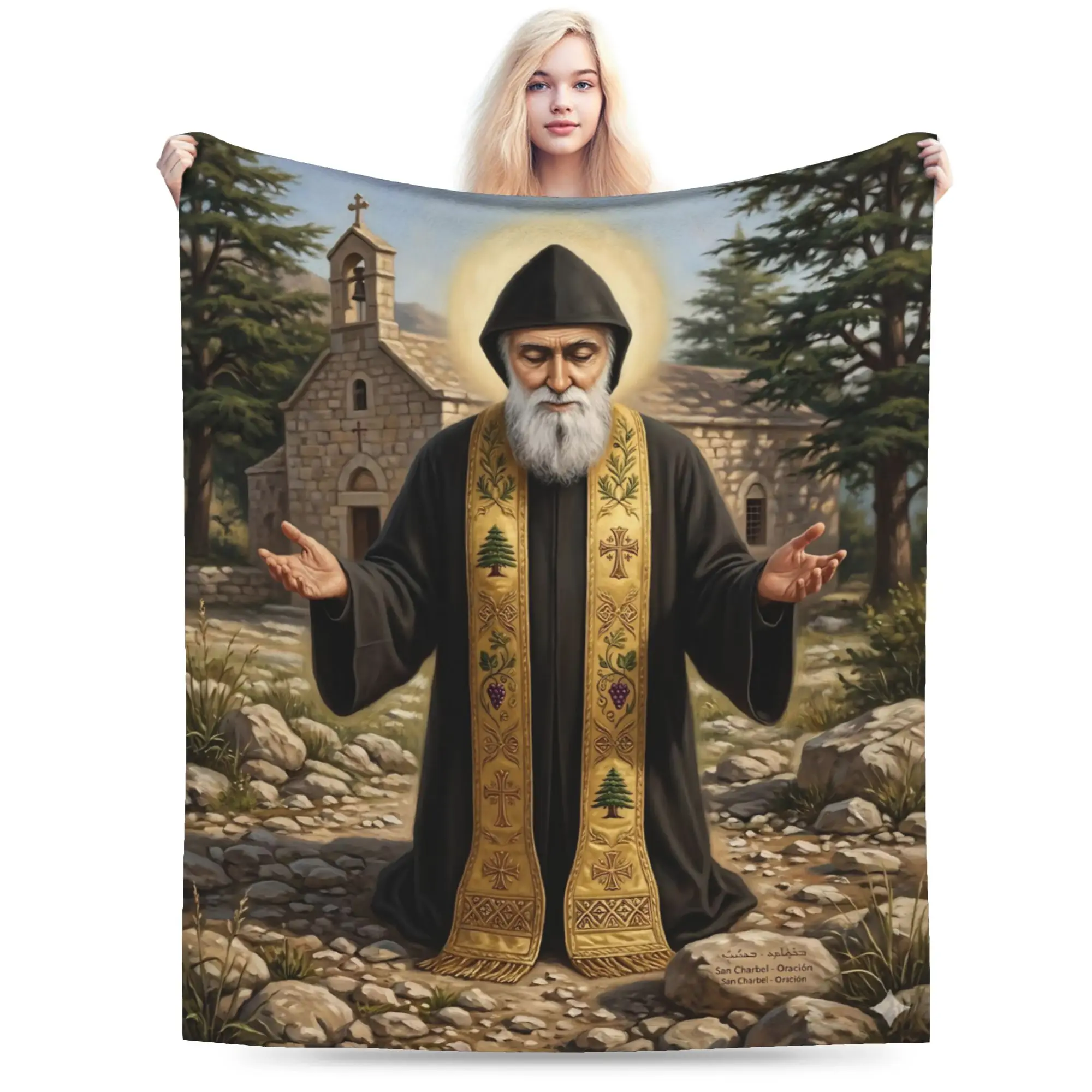 Saint Charbel Throw Blanket for Couch  Soft Fuzzy Plush Blanket 50x60 Inches Multiple Sizes Bedspreads for All Seasons