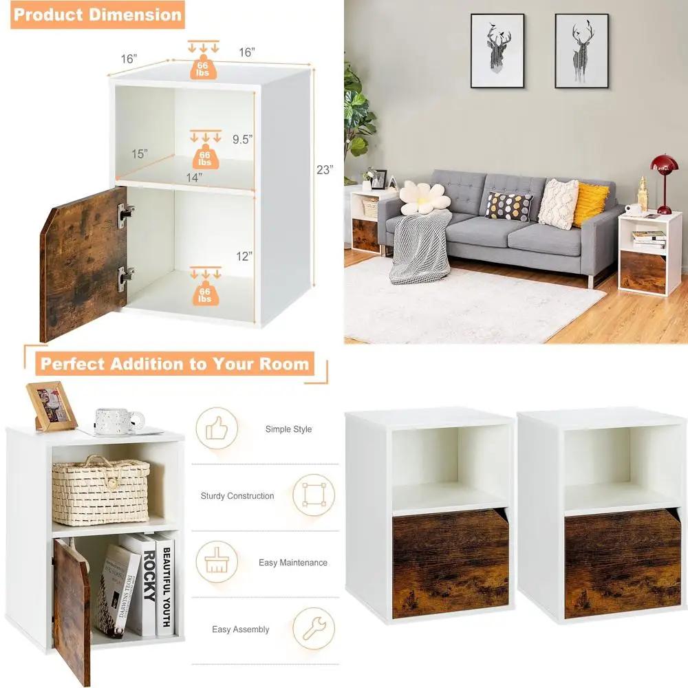 

Пара белых прикроватных тумбочек с полками для хранения для гостиной