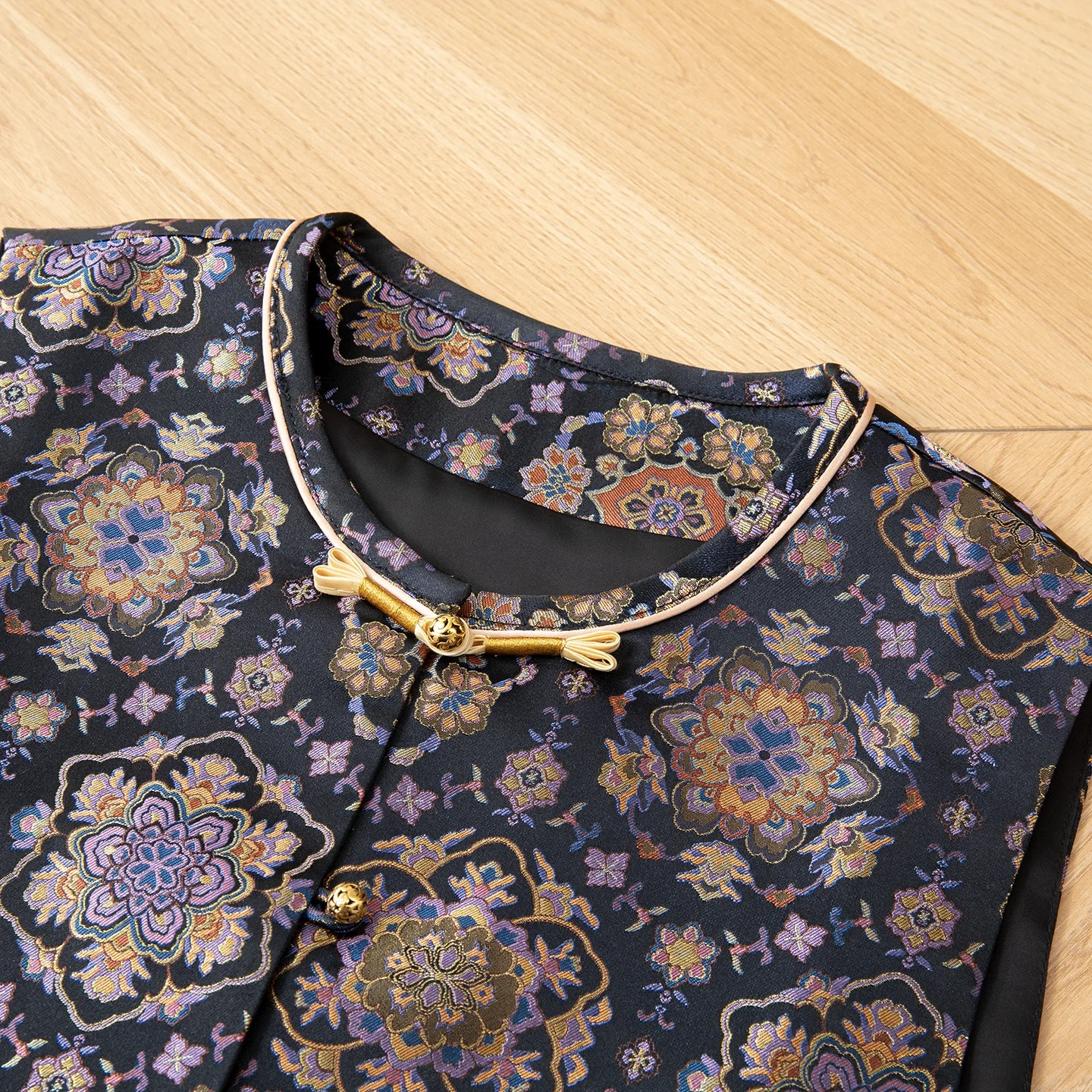 Winsleter-100% seda real canção brocado elegante colete casaco, o pescoço geometria, novo colete estilo chinês feminino, 2025 outono c5o099cc