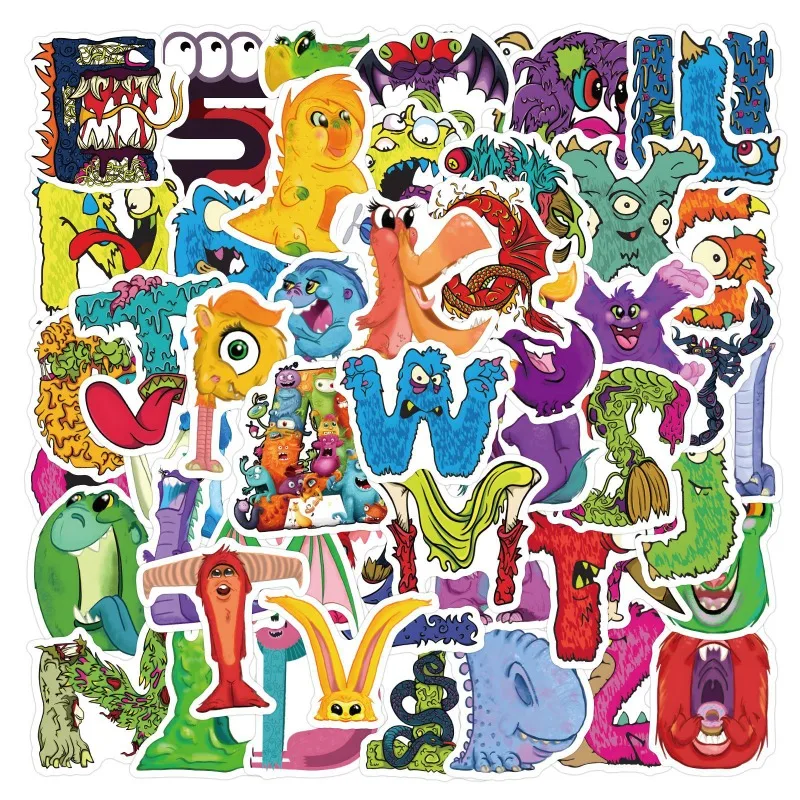 60pcs Cartoon Monster Letter Sticker Suitcase Water Cup Stationery Mobile Phone Car Scooter Laptop Refrigerator Decoration