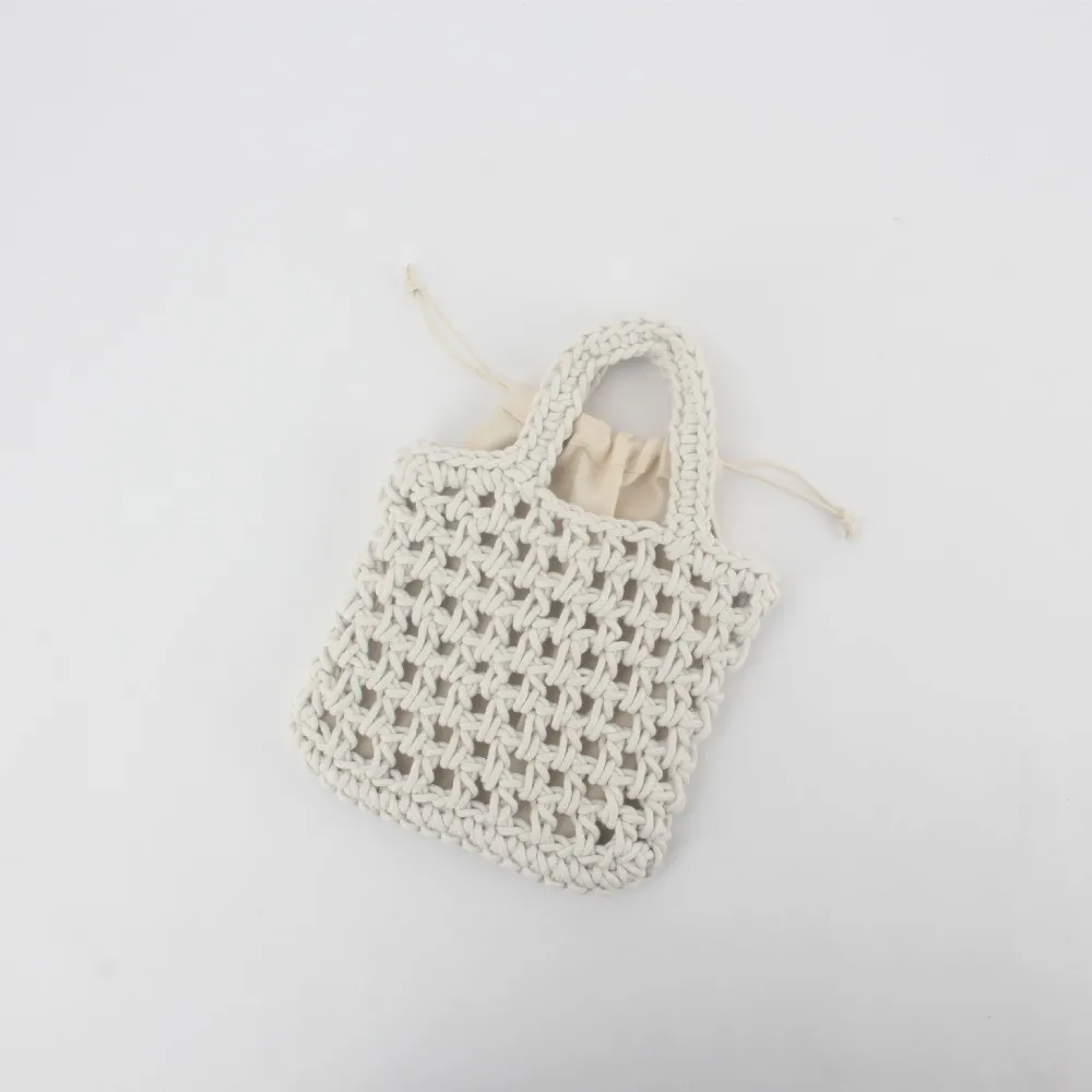 

Bohemian Crochet Knitted Bag Mini Open-Weave Fishnet Woven Tote Handbag Exquisite Eco-Friendly Hollowed Out Beach Bag Seaside