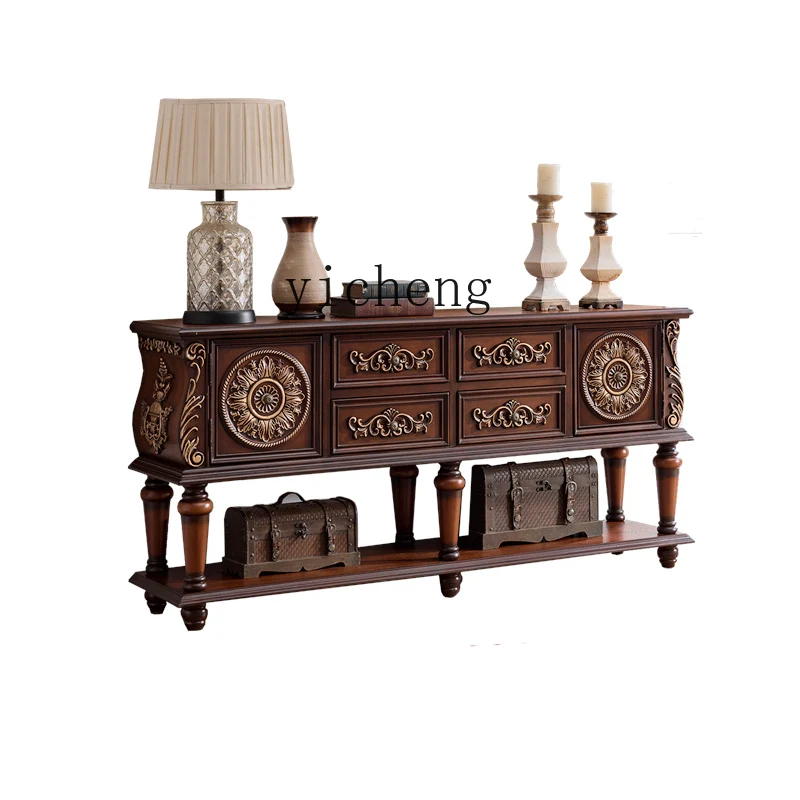 

ZWS European Style Hallway Curio Cabinet Sideboard Cabinet Solid Wood Side Cabinet Corridor Table