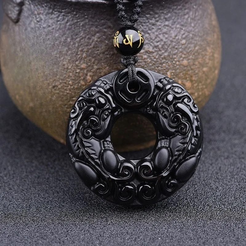 

Natural Obsidian Pixiu Jade Pendant Men's Necklace Jewelry