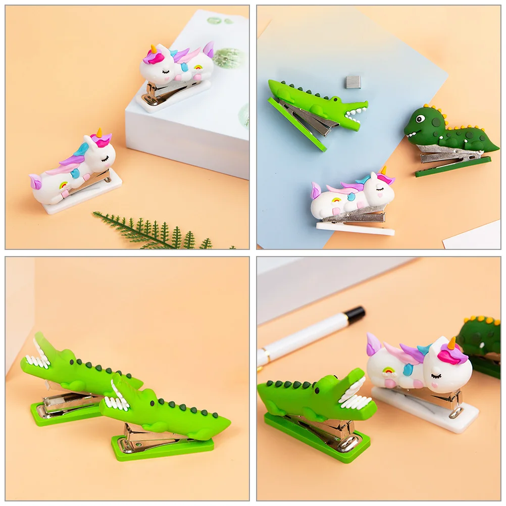 

3 Pcs Cute Mini Stapler Cartoon Office Stationery Non Desktop Accessories Kids Student Supplies Animal for Desk
