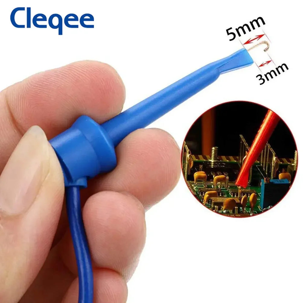 Cleqee P1045 5pcs Test Hook Clips to 4mm Stackable Banana Plug Test Leads Mini Grabber Cables Multimeter Copper 100cm Wire