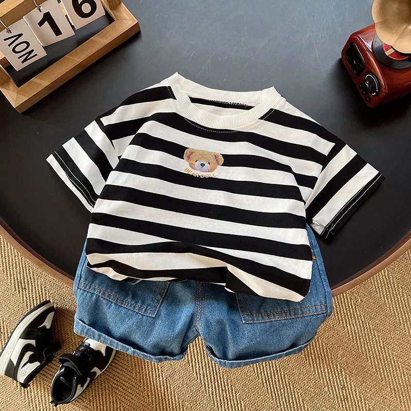 

Boy summer clothing2024New Baby Short Sleeve Suit Handsome Western Style Half SleeveTT-shirt1-5Kids Summer Clothing Years Old