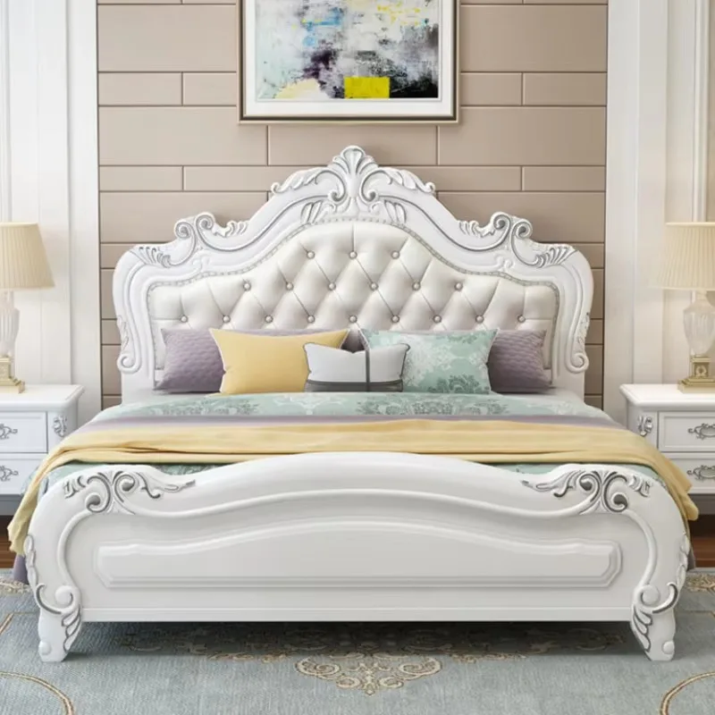 

Wood Storage Double Bed Frame European Style Designer Modern Bedroom Queen Bed Frame Princess White Camas Matrimonial Furniture