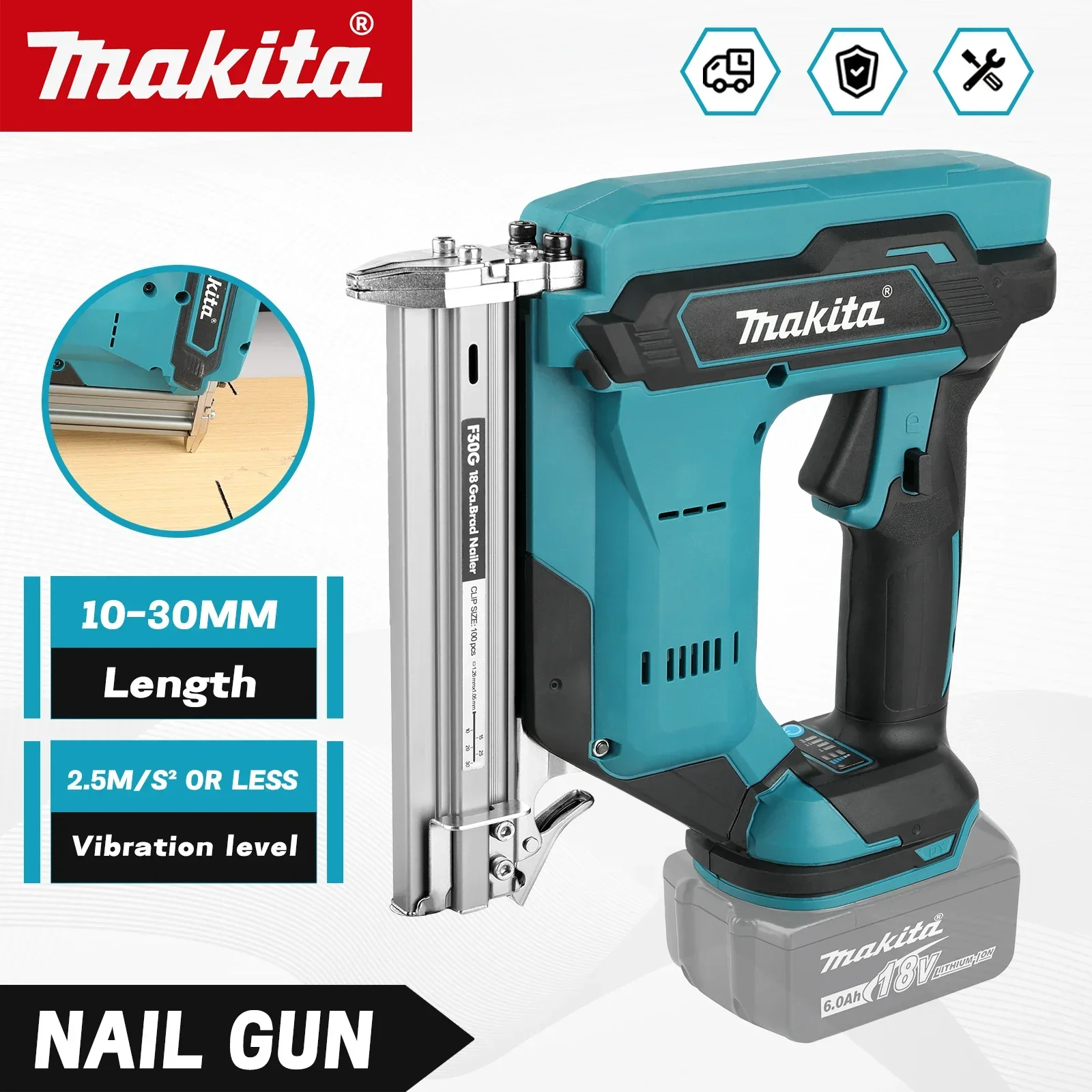 Makita F30 Low Vibration Noise Nailer 18V Wireless Portable Type Easy Control Indoor Decoration Construction tools