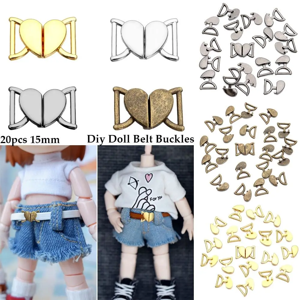 20Pcs 15mm Mini Ultra-small Tri-glide Buckle Heart Shape DIY Dolls Buckles Belt Buttons Doll Shoes Clothes Accessories