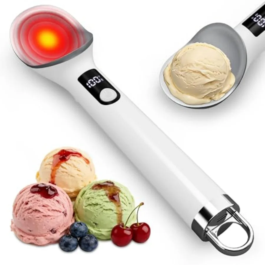 

Upgraded Heated Ice Cream Scoop with Removable Battery, Electric Ice Cream Scooper with LED Display, Dishwasher Safe, Heats to