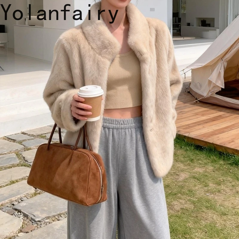 YOLANFAIRY 高級天然毛皮コート女性の冬エレガントなスタンドカラーショート本物のミンクの毛皮のジャケット婦人服アブリゴ