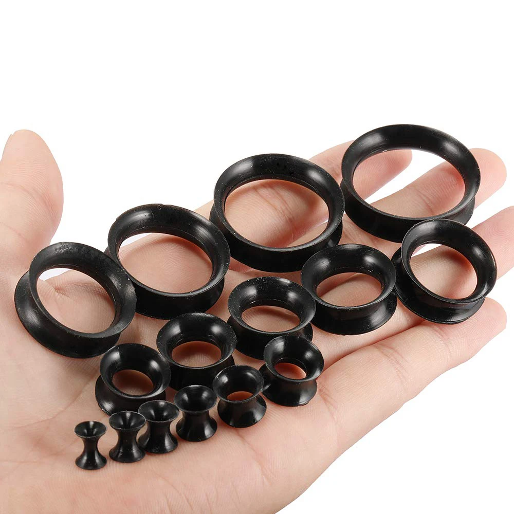 22pcs 8G-3/4 Ultra Thin Silicone Double Flared Flexible Tunnel Ear Stretching Plug Gauge Kit 11 Pairs Black