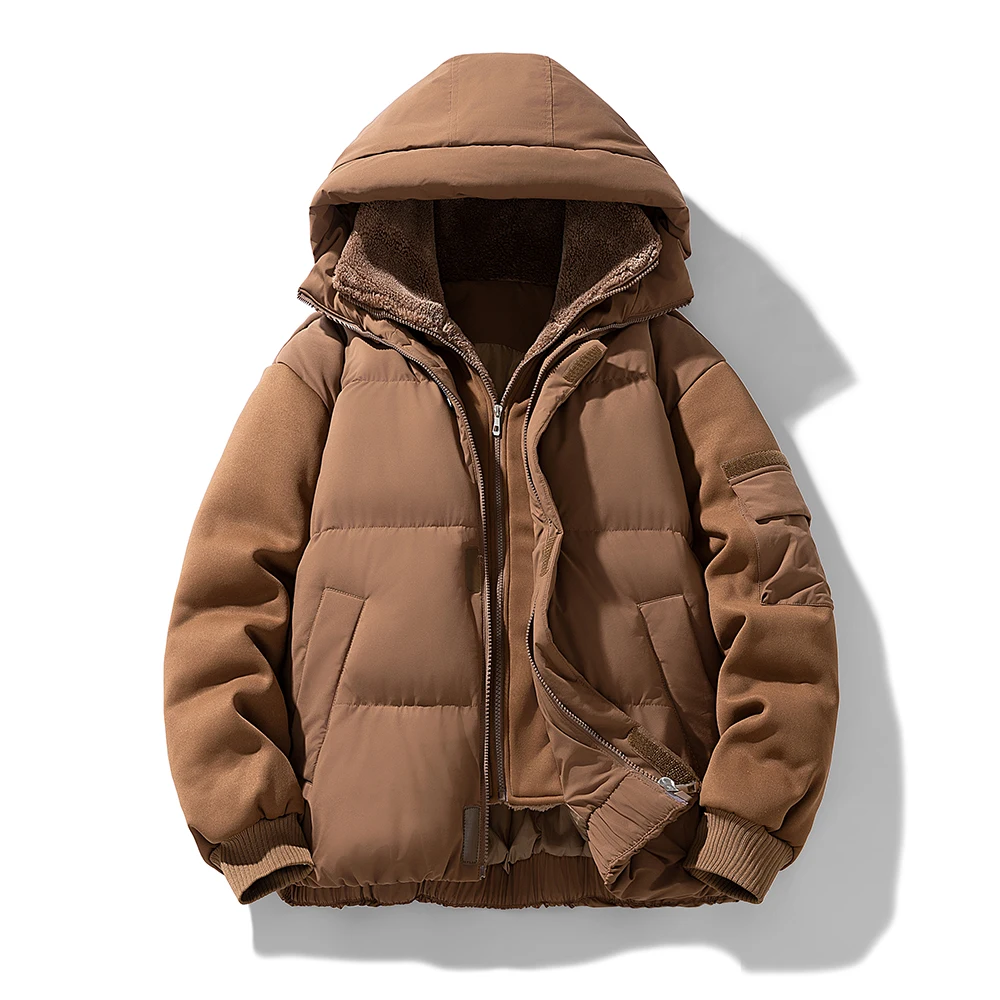 

Winter Men's Warm Fashion Hooded Jacket Outdoor Climbing Camping Windproof Hoodie Coat Classic Loose Solid Color Jackets Top