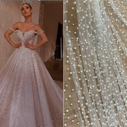 High Quality Hot Style Quality Off White  Heavy Rich Pearls Wedding Dress Gown Tulle Lace Fabric Unique French  Lace Fabric