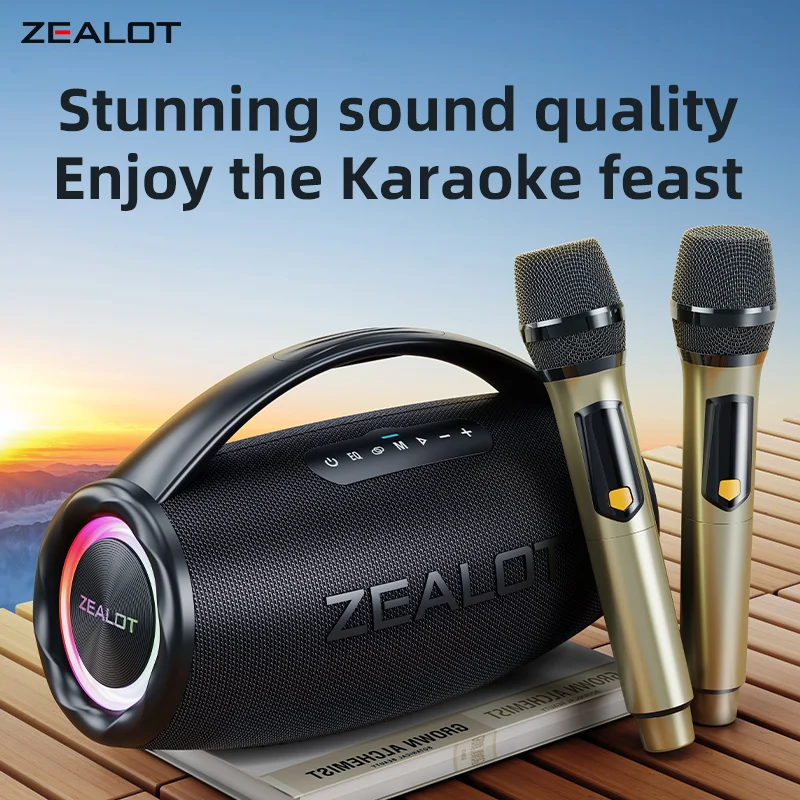 Zealot-S97M Karaoke Tragbarer Bluetooth-Lautsprecher, kabelloser tragbarer Lautsprecher mit 1–2 Mikrofon, Karaoke-Maschine für Zuhause